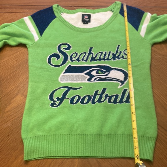 Seahawks lime green &sparkle glitter blue sweater size small - Picture 7 of 13
